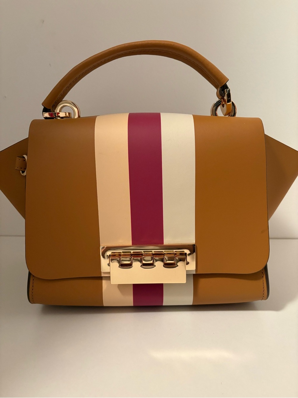 ZAC ZAC POSEN Eartha Top-Handle Bag in Tan with Pink & Cream Stripe